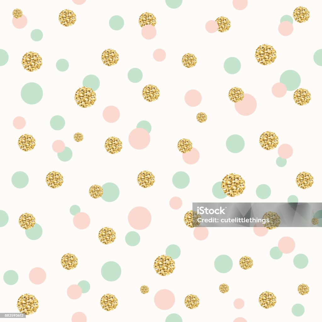 Glitter confetti polka dot seamless pattern. Glitter confetti polka dot seamless pattern background pattern. Golden, pink and blue trendy colors. For birthday and scrapbook design. Pattern stock vector