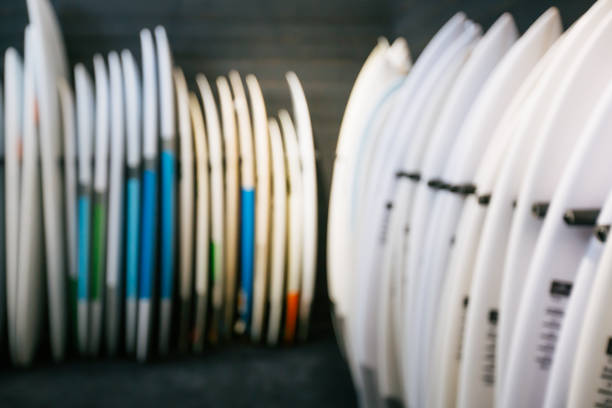 Set of different new white surf boards