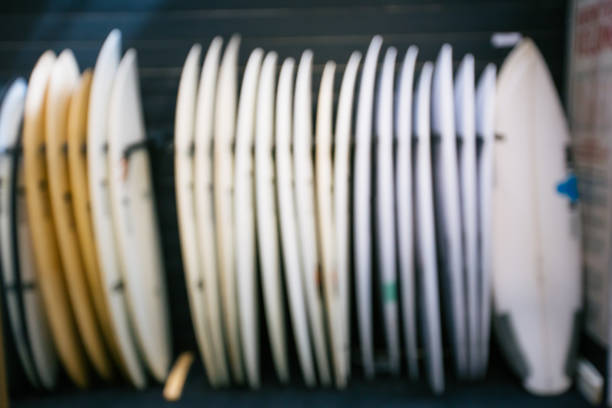 istock Set of different new white surf boards 882595968