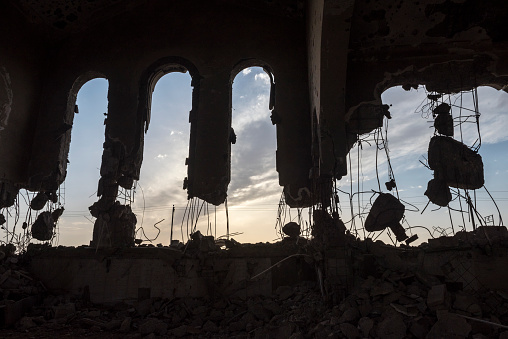 Interior damage to an Armenian church in Mosul, Iraq, destroyed during the ISIS occupation of the city.