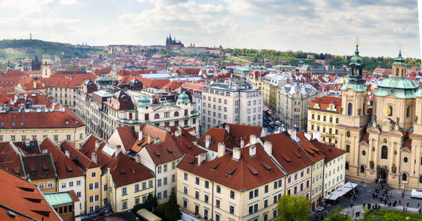 istock Prague rooftops panorama, Czech Republic landmark 882598446