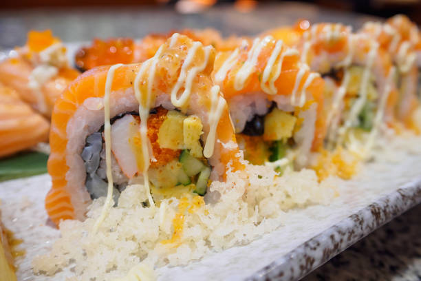 istock Sushi sashimi and sushi rolls set 882652090