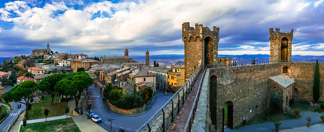 Montalcino town in  Tuscany over sunset