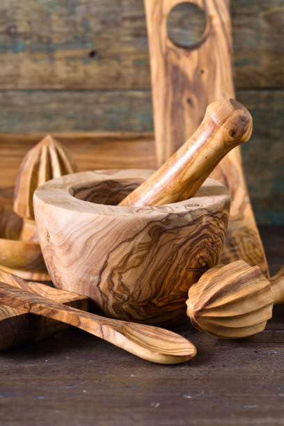 istock Set of wooden kitchen utensils . 882669718