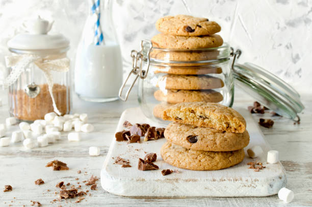 istock Chocolate chip cookies with milk on white background 882669776