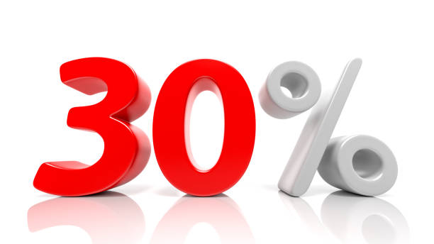 istock 30 percent red symbol isolated on white background 882670220