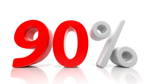 istock 90 percent red symbol isolated on white background 882670256
