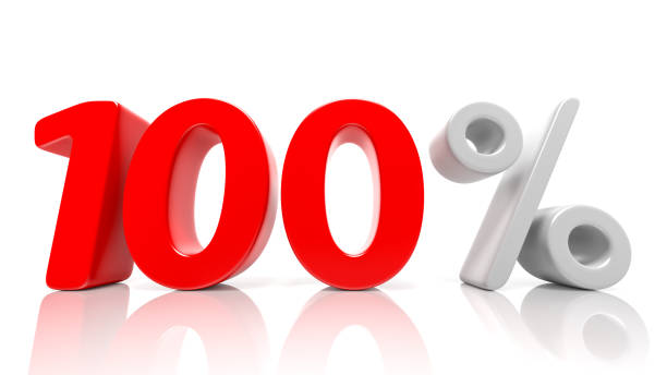 istock 100 percent red symbol isolated on white background 882670266