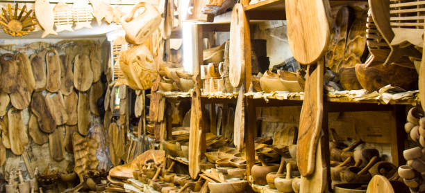 istock wooden dishes and kitchenware in the shop 882670394
