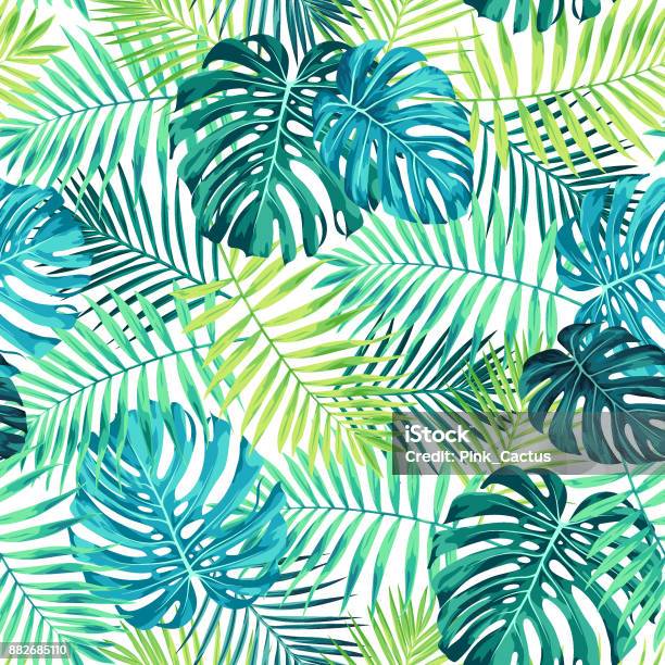 Tropical Leaf Pattern In Green And Blue Stock Illustration - Download Image  Now - Tropical Climate, Backgrounds, Leaf - iStock