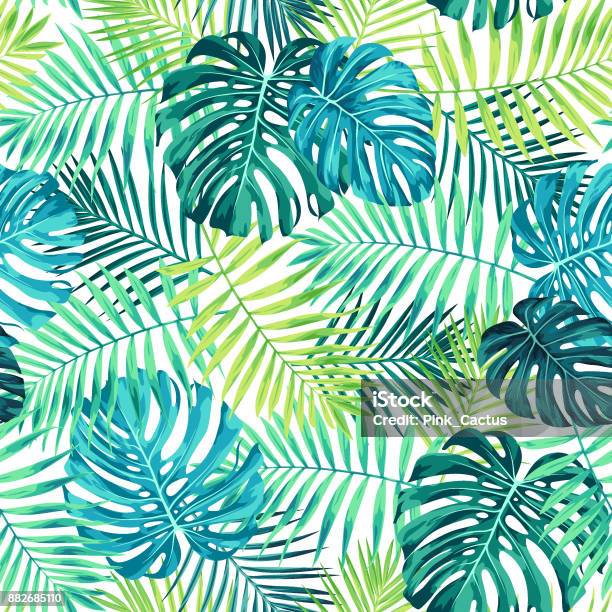 Tropical Leaf Pattern In Green And Blue Stock Illustration - Download Image Now - Tropical Climate, Backgrounds, Leaf - iStock Tropical Leaf Pattern In Green And Blue Stock Illustration - Download Image Now - Tropical Climate, Backgrounds, Leaf - iStock