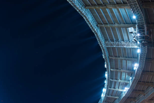 stadium soccer roof at night game with copy space