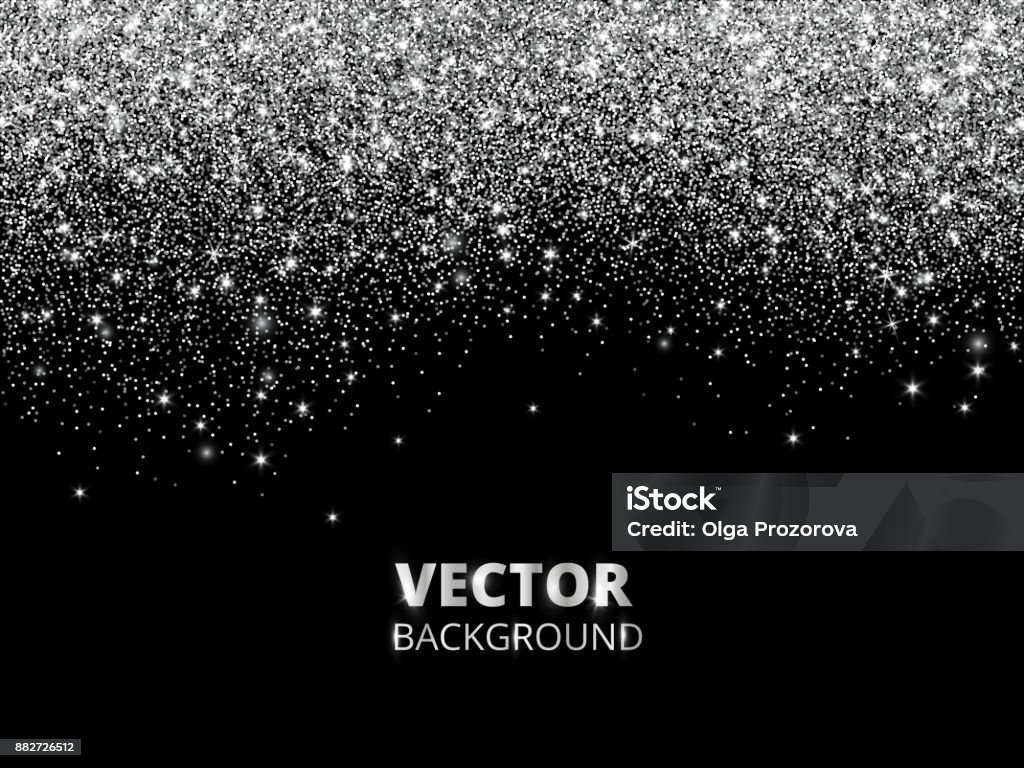 Falling glitter confetti. Vector silver dust, explosion on black background. Sparkling glitter border, festive frame. Falling glitter confetti. Vector silver dust, explosion on black background. Sparkling glitter border, festive frame. Great for wedding invitations, party posters, Christmas and birthday cards. Glittering stock vector