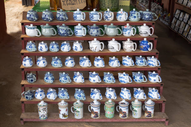 November 22, 2017 : Different types of teapots in a shop at Santichol Village, Pai, Mae-Hong-Son, Thailand.
