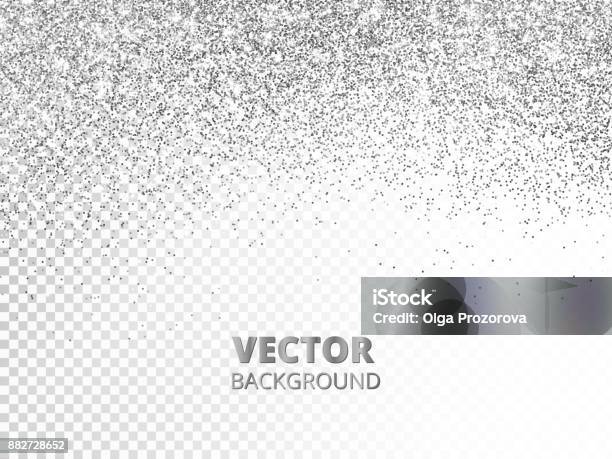 Falling Glitter Confetti Vector Silver Dust Isolated On Transparent Background Sparkling Glitter Border Festive Frame Stock Illustration - Download Image Now