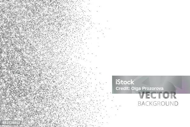 Glitter Confetti Snow Falling From The Side Vector Silver Dust Explosion Isolated On White Sparkling Border Frame Stock Illustration - Download Image Now