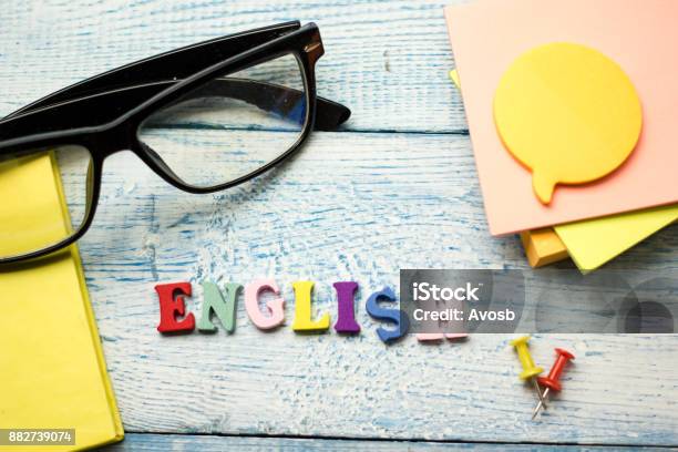 English Word Composed From Colorful Abc Alphabet Block Wooden Letters Copy Space For Ad Text Education Concept Stock Photo - Download Image Now