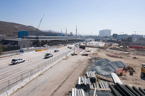 San Ysidro, California, USA - October 5, 2017: A large construction project is underway at the San Ysidro border crossing where the I-5 freeway enters into Tijuana, Mexico