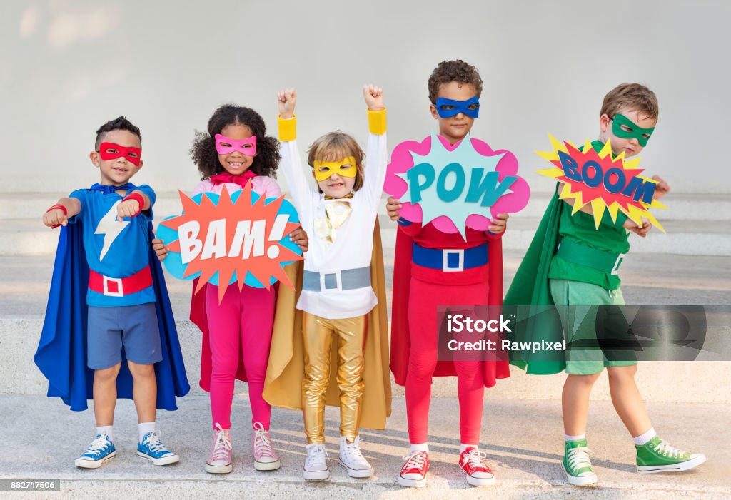 Superhero kids with superpowers Child Stock Photo