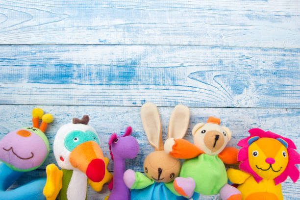 istock Set of colorful Kids toys frame. Copy space for text 882747588