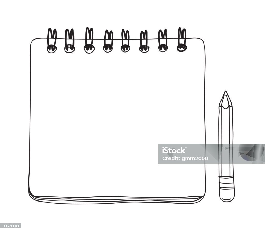 notebook mini and  pencil hand drawn cute vector line art illustration Page stock vector