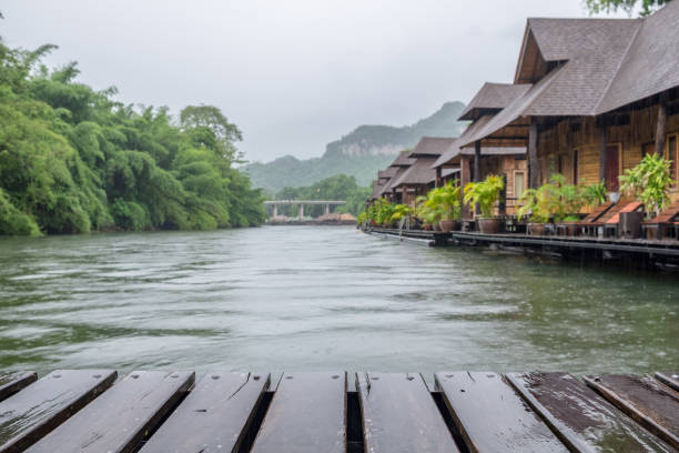 istock Wooden plank raft on blurred scene resort 882753664