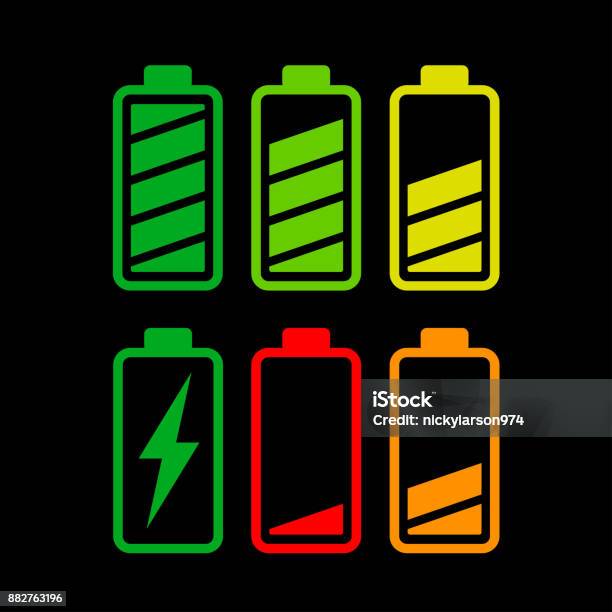 Batteriesymbole Auf Weißem Hintergrund Stock Vektor Art und mehr Bilder von Batterie - Batterie, Niedrig, Vektor