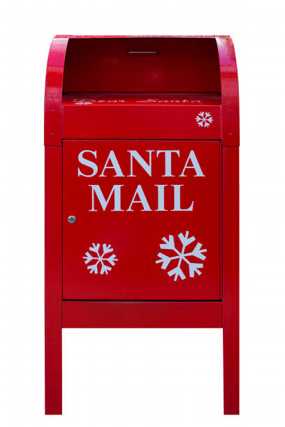 Santa Mail red Christmas holiday mailbox isolated on white background stock photo