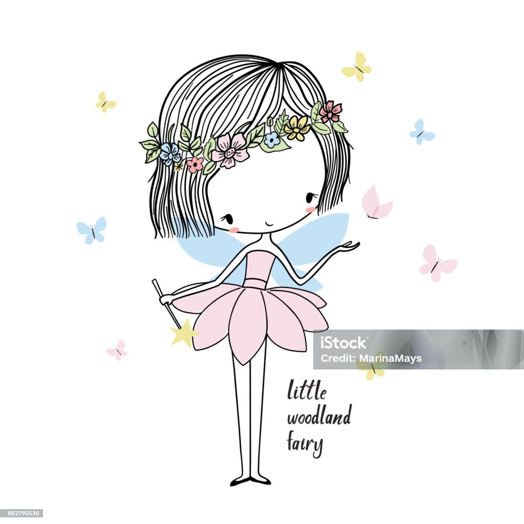 Little forest fairy Little forest fairy. Nursery vector  illustration. Can be used for kid's clothing. Use for print design, surface design, fashion kids wear Fairy stock vector
