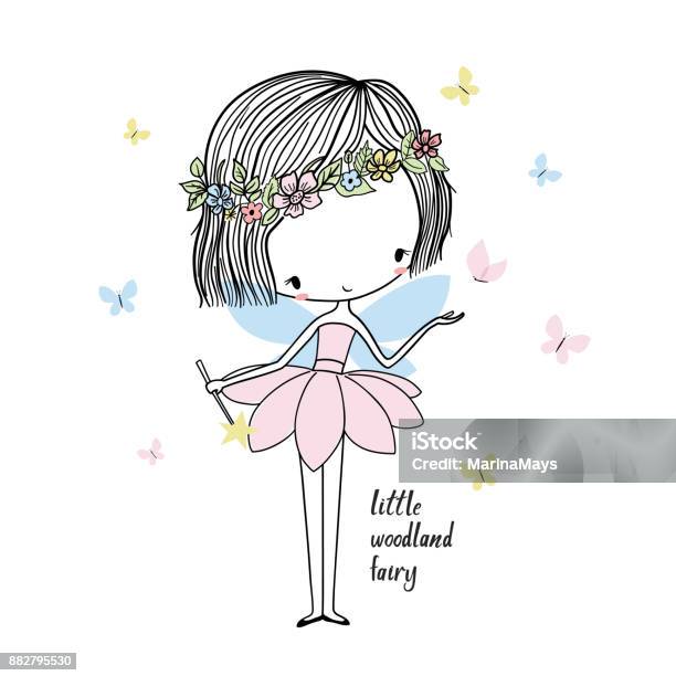 Little Forest Fairy Stock Illustration - Download Image Now - Fairy, Vector, Doodle