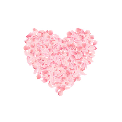 Heart shape made of blooming Sakura pink petals. Vector illustration.