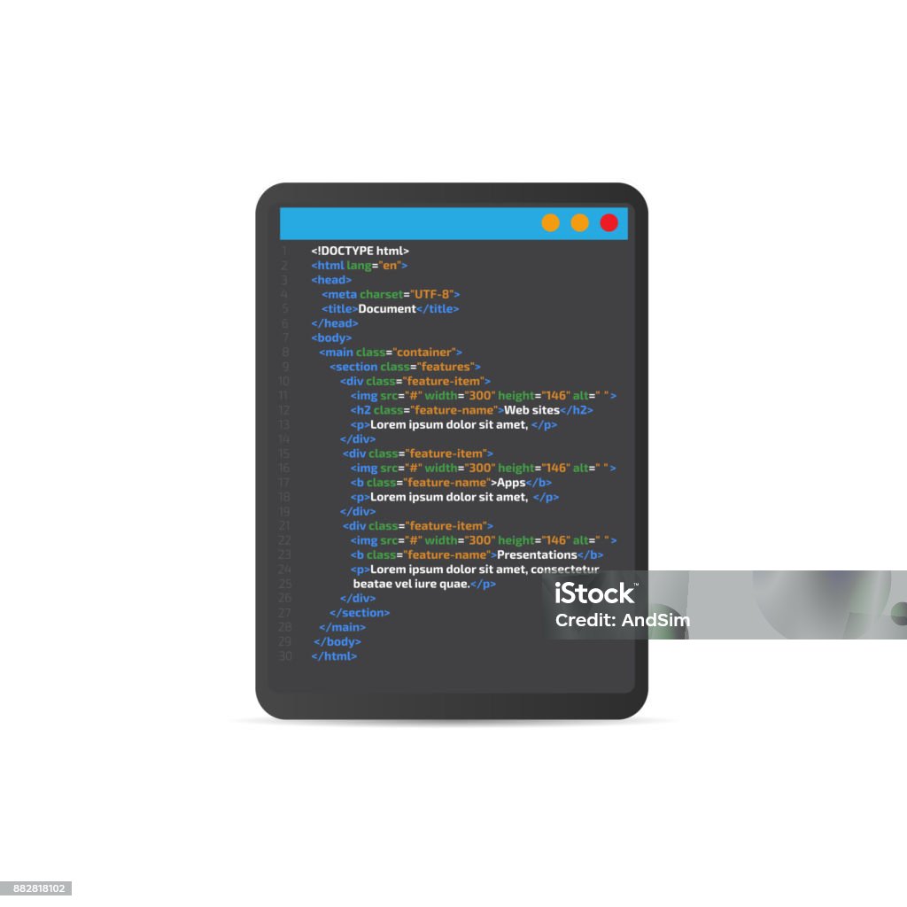 Html Code Website Tablet Coding Programming Concept Vector Illustration ...