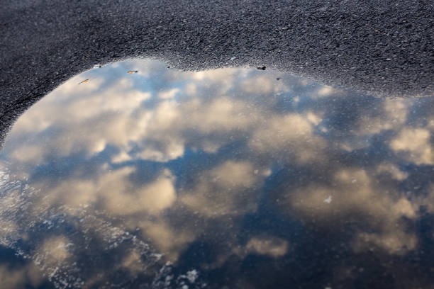 Pool on asphalt. Cracov in Poland. Close shot. No people