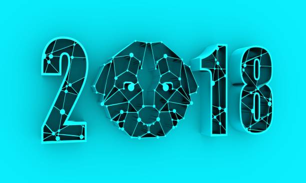 istock Low poly head of the dog and year number 882835422