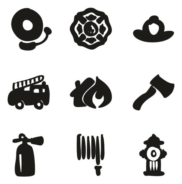 illustrazioni stock, clip art, cartoni animati e icone di tendenza di icone pompiere riempimento a mano libera - office tool flash