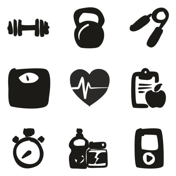 ilustrações de stock, clip art, desenhos animados e ícones de fitness icons freehand fill - healthy lifestyle men boxing dumbbell