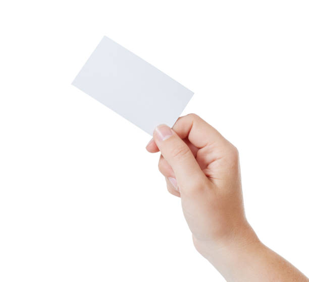 istock Right hand holds blank business card up 882843778