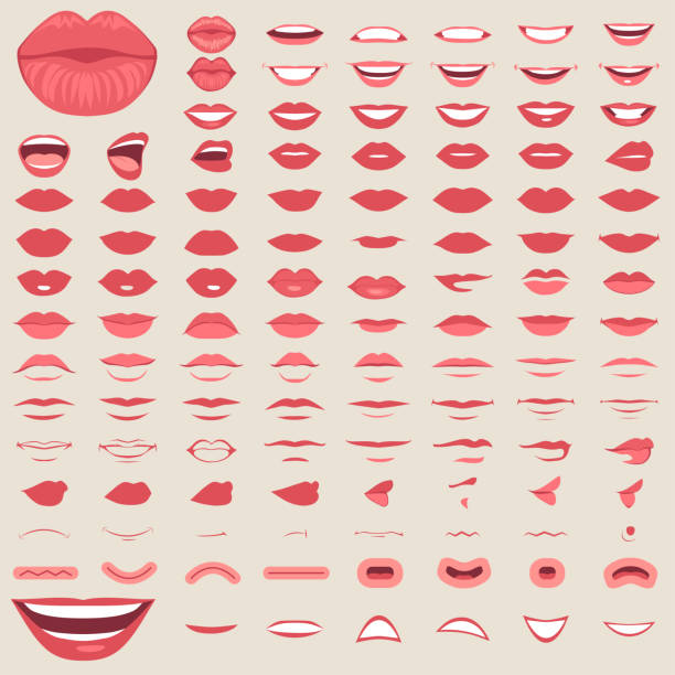 ilustrações, clipart, desenhos animados e ícones de isolaram de lábios, sorriso masculino e feminino na boca, - mulher sorrindo