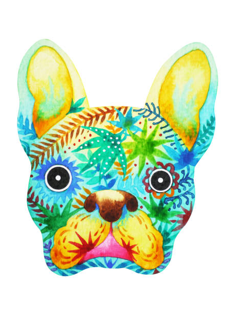 illustrazioni stock, clip art, cartoni animati e icone di tendenza di teschio di zucchero bulldog francese, frenchie cute dog day of the dead, pittura ad acquerello illustrazione design disegnato a mano - day of the dead skull tattoo mexico