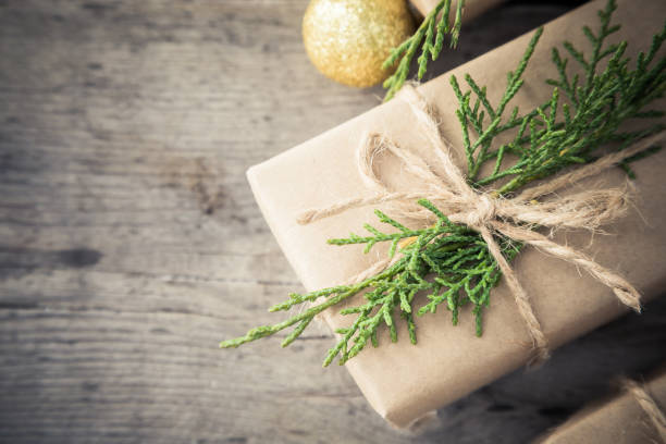 istock Christmas composition. Christmas gifts with copy space 882856588