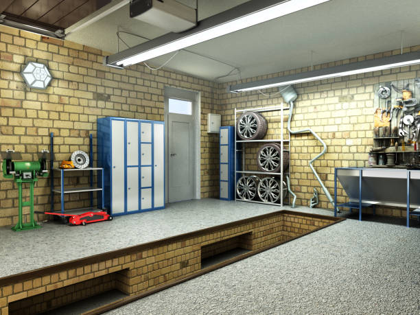 istock View of a Garage 3D Interior with Opened Roller Door 3D Rendering 882856756