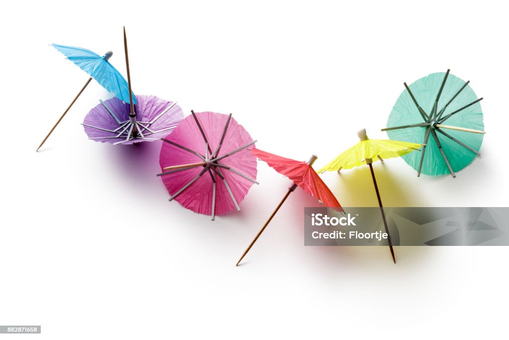 Party: Drink Umbrellas Isolated on White Background Cocktail Stock Photo