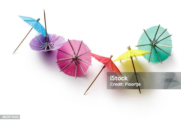 Party Drink Umbrellas Isolated On White Background Stock Photo - Download Image Now