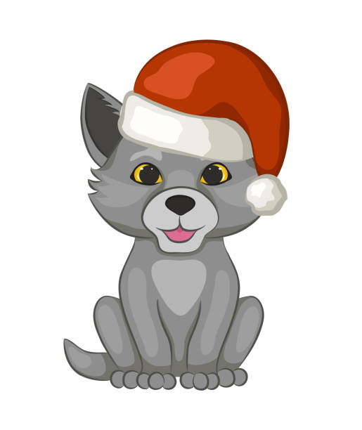 Cute Cub Wolf In A Red Santa Claus Hat Isolated On White Background Stock  Illustration - Download Image Now - iStock