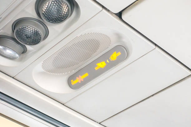 istock Caution No Smoking and Fasten Seat belt Sign Inside an Airplane 882885270