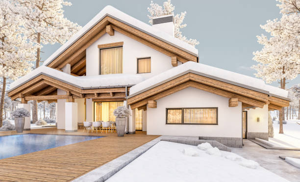 istock 3d rendering of modern cozy house in chalet style 882891648