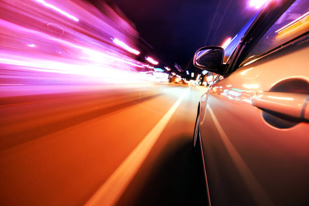 istock Car on the road with motion blur background. 882894056