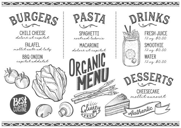 restauracja z menu ekologicznego, szablon żywności. - 4813 stock illustrations