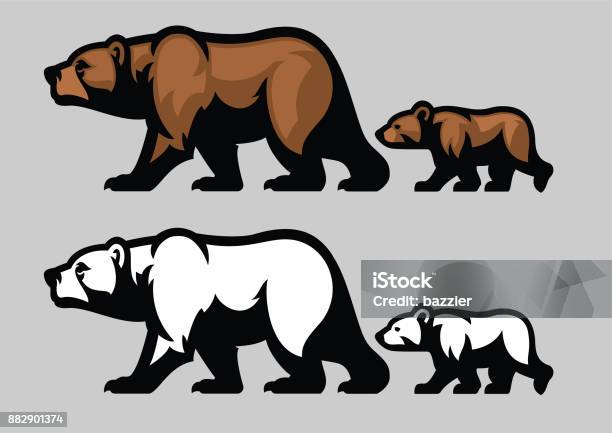 Grizzly Bear And Her Cubs Stock Illustration - Download Image Now - Bear, Vector, Icon Symbol