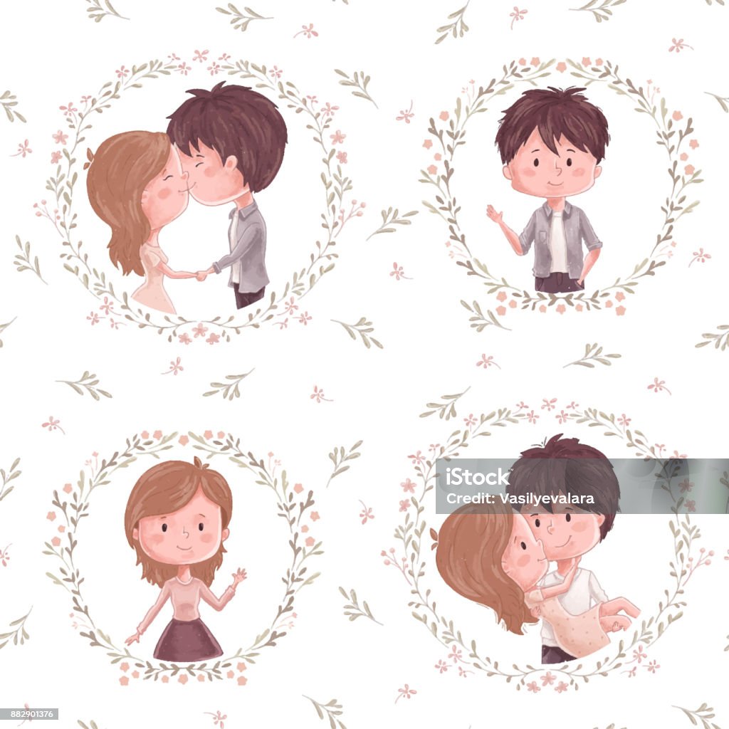 Couple Pattern Cute Couple Pattern Stock Illustration - Download Image Now - Adult ...
